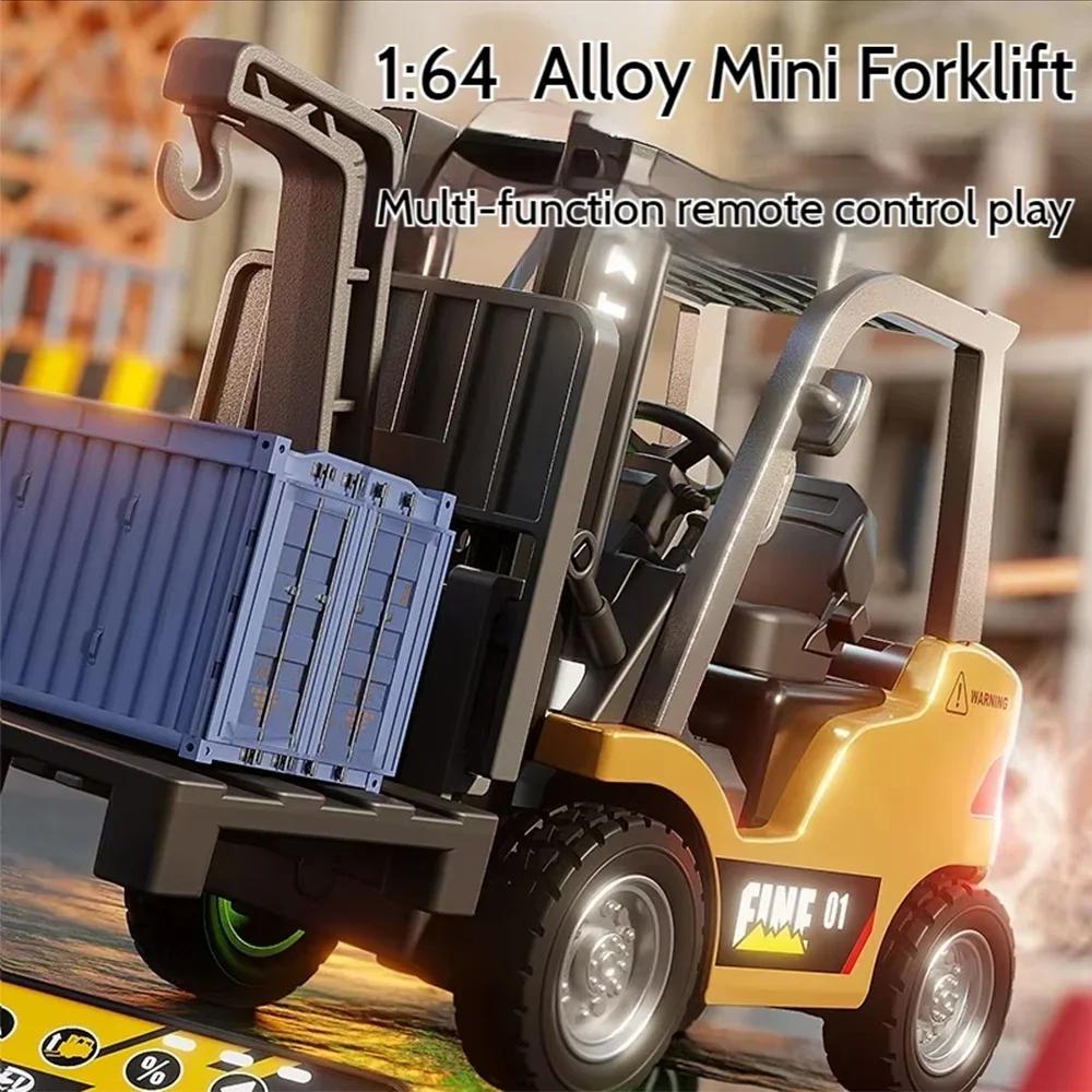 1/64 Alloy Mini Forklift Truck Desktop Toys 2.4G Rc Cars Remote Control Engineer Vehicle Model Collection Gifts for Boys Adults