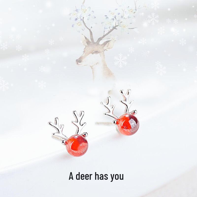 

Простые серьги-пусеты в стиле Мори с оленьими рогами - Милая корейская мода для женщин, Дизайн с гранатом и лосем, Идеальный рождественский подарок