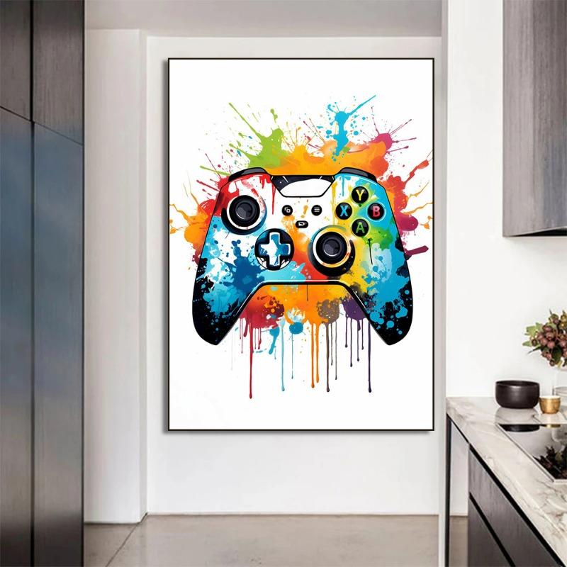 Colorful Game Controller Headphones Canvas Painting Graffiti Gaming Poster Print Picture for Gamer Bedroom Wall Art Home Decor