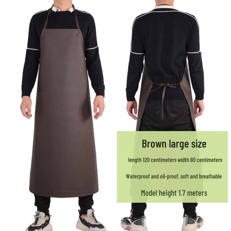 Men's Waterproof & Oil-Proof Leather Apron - Durable, Wear-Resistant, Long-Style for Cooking & Household Tasks