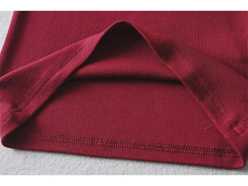 YPFF Summer Women's Solid Color Elastic Thread Basic Short-Sleeve Round Neck Top