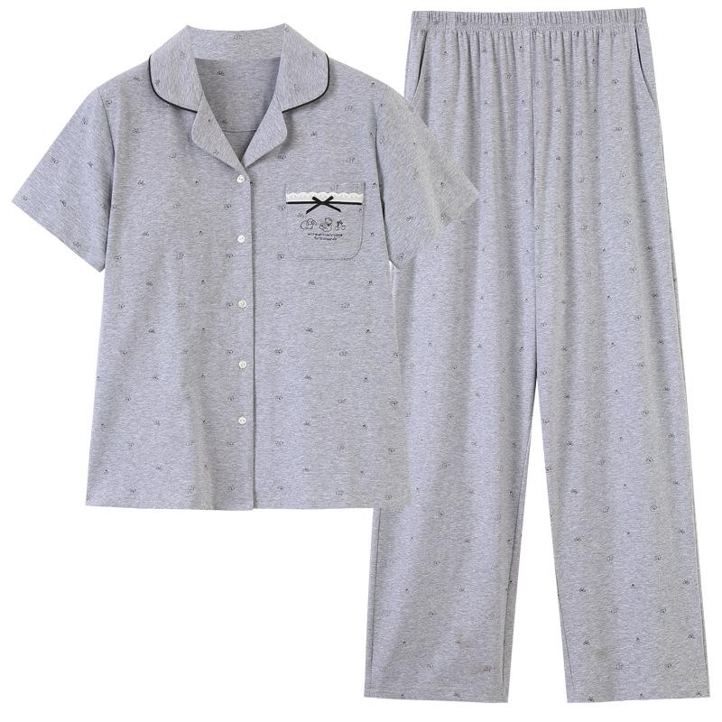 Pajamas with chest pads, women's summer thin cotton short-sleeved trousers, large size casual and high-end sense, can be worn outside loungewear
