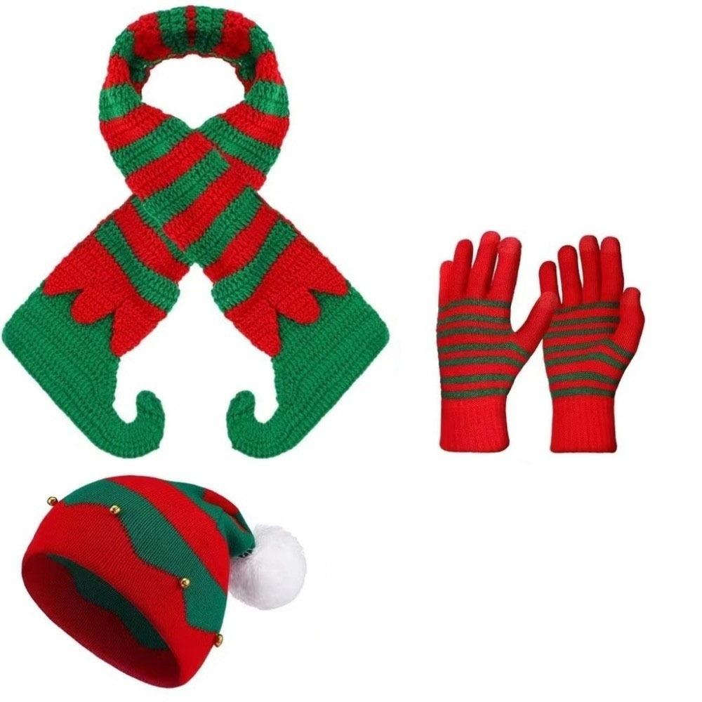 Gloves Christmas Hat Scarf Thermal Yarn Santa Claus Beanie Knitted Holiday Scarf  Merry Couples