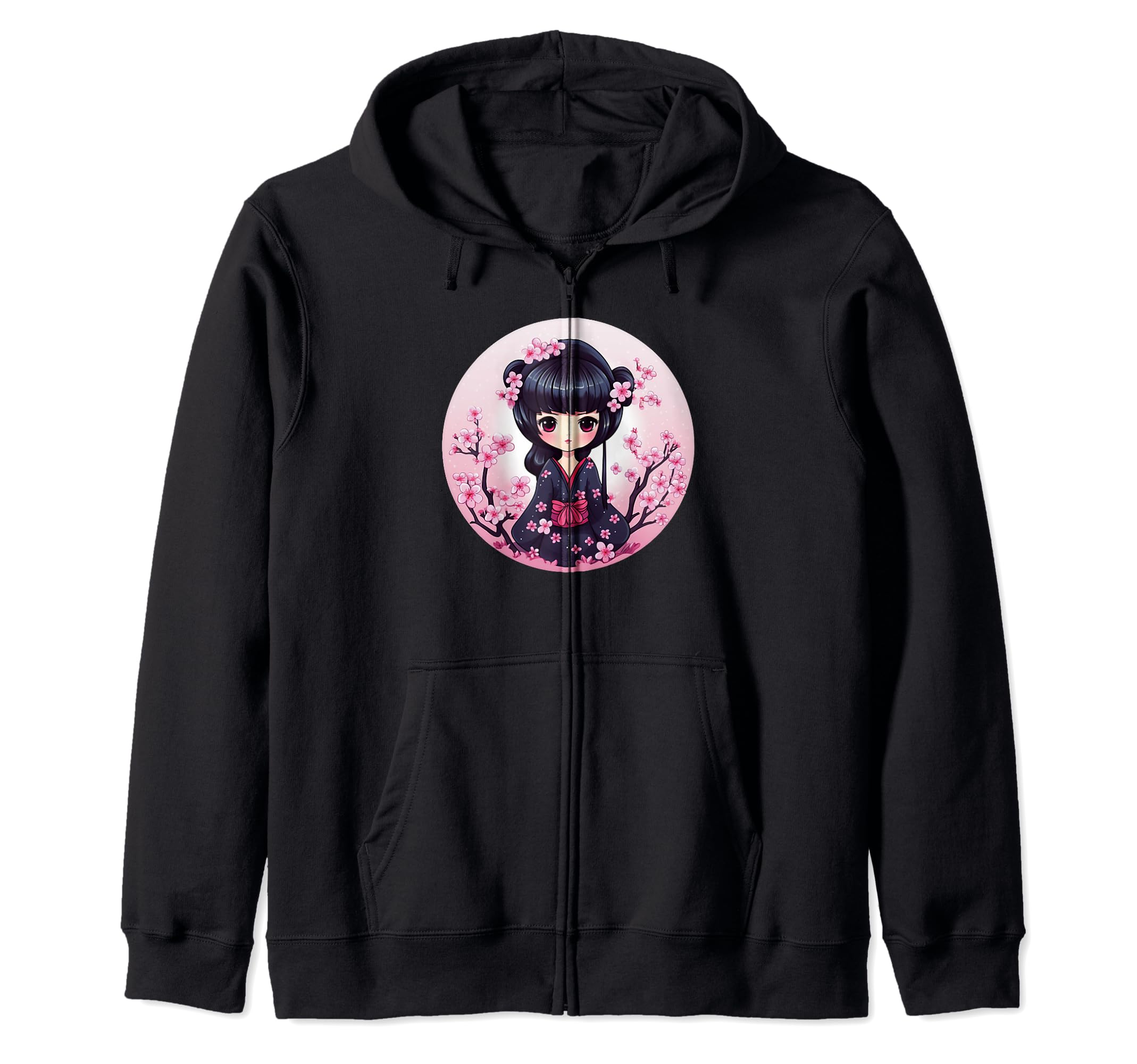 

Cute Cherry Blossom Kokeshi I Kokeshi Zip Hoodie чорний