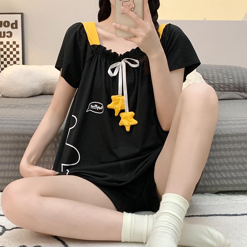 Pijamale de Bumbac Stil Prințesă Mărimi Mari - Set Dulce, cu Mânecă Scurtă, de Vară pentru Acasă