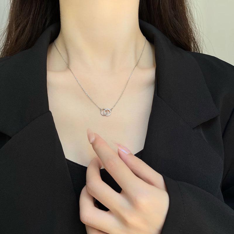 Buchstabe Doppel C Halskette, Damen Schlüsselbeinkette, Schlicht und frisch, Koreanische Version, Studenten Temperament Halskette Accessoires