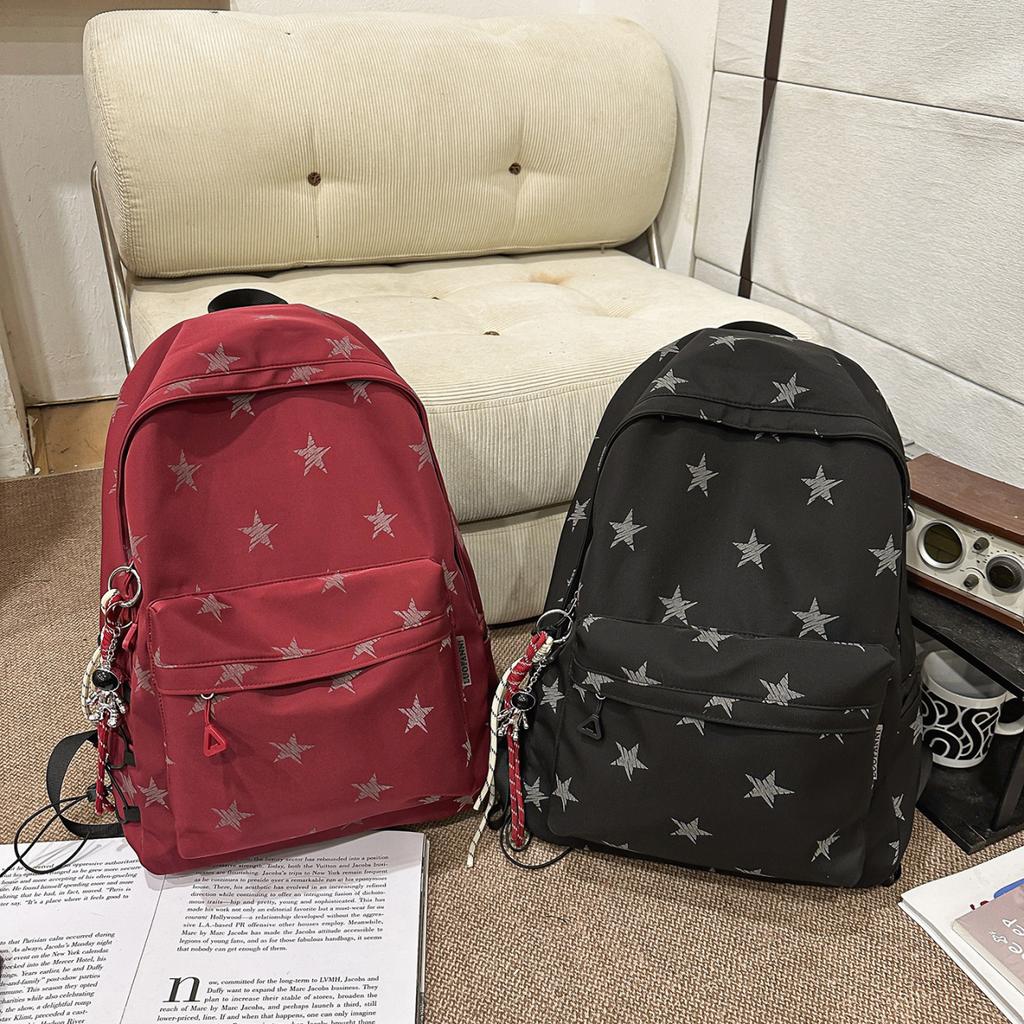 Schoolbag Junior High School Student Schoolbag Female Backpack Korean Version Star Printing High School Student Large Capacity Casual Simple