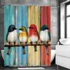 Colorful Bird Wooden Panel Shower Curtain, Bathroom Decorative Shower Curtain, Waterproof Shower Curtain with Hooks