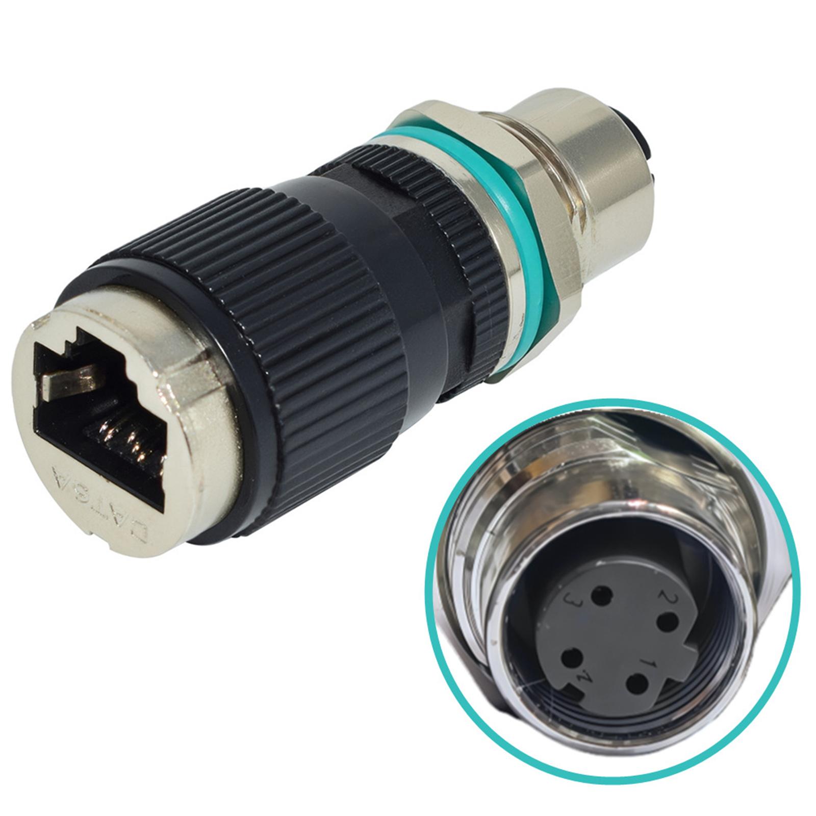 

12mm 8Pin A type to RJ45 Industrial Adapter Waterproof Construction Supports Cat6 Cat5e Cat5 10Gbps Data Transfer Rate