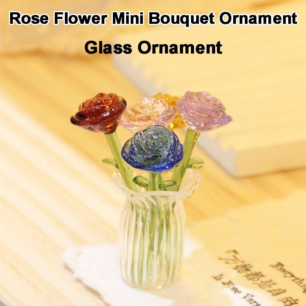 Colored Glaze Glass Flower Bouquet Mini Hand-blown Glass Flower Home Room Decoration