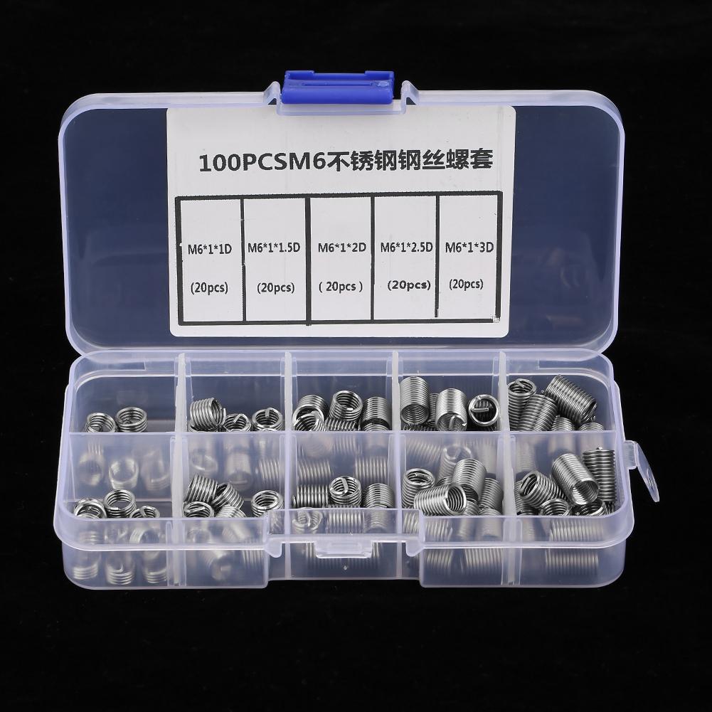 100pcs M6 Stainless Steel Coiled Wire Helical Screw Thread Inserts Set