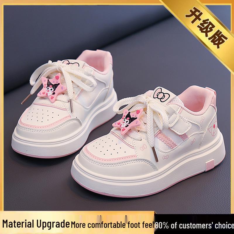 2026 Spring Girls' Skate Shoes - Cute Korean Style, Fashionable Cartoon White Sneakers, Breathable, Lightweight, Casual.