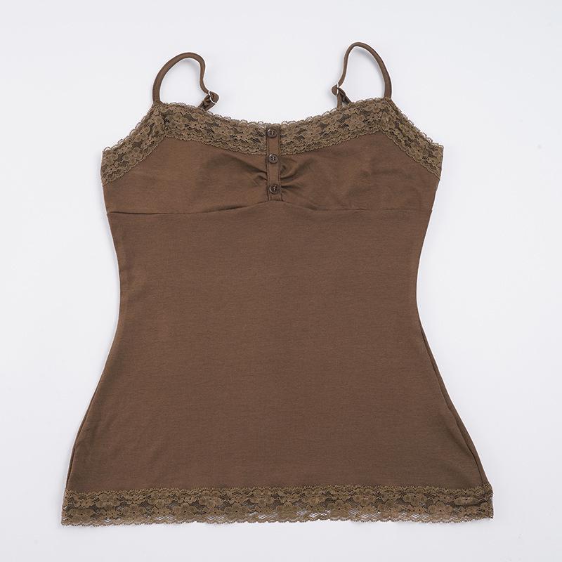 Sweet Y2K Lace Patchwork Button V-Neck Backless Camisole Small
