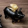 Creative Cute Black Flying Pig Statue Animal Resin Sculpture Home Decoration Wine Rack Bookshelf Desktop Ornament Pig Figurine