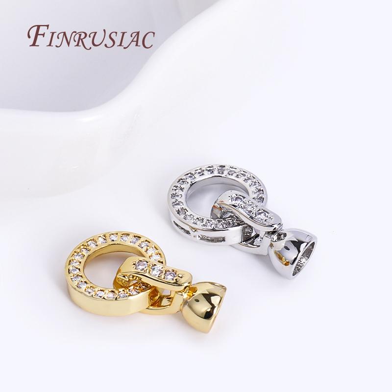 18K Gold Plated Inlaid Zircon Round Fastener Connector Clasps For Necklace Supplies,Beads End Clasps Fastener DIY Jewelry Making