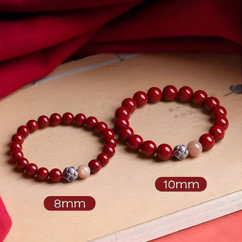 Přírodní surový rumělkový lotosový náramek na očištění mysli v fialových, zlatých a červených tónech