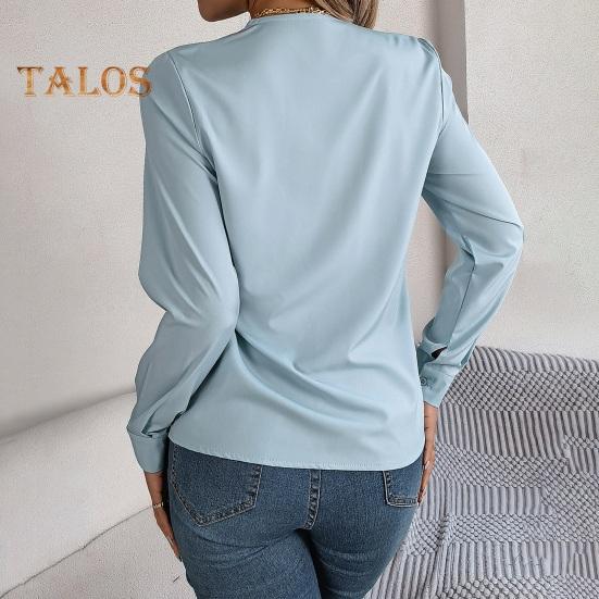 Dámské topy s vrstvami, výstřihem do V a dlouhým rukávem, jednobarevné, volný střih, ležérní topy, prodyšné, pro každodenní nošení