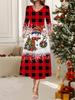 2025 Autumn and Winter New Women Casual Fashion Dress 3D Snowman Pattern Print  Long Sleeve V-Neck A-Line Dresses Christmas Gift