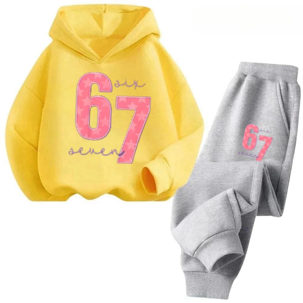 67 Trendy Big Kids Set 4-13Y Abstract Pattern 2Pcs Outfit Comfortable Daily Wear Worldwide Children's Comfortable Sweatshirt Set