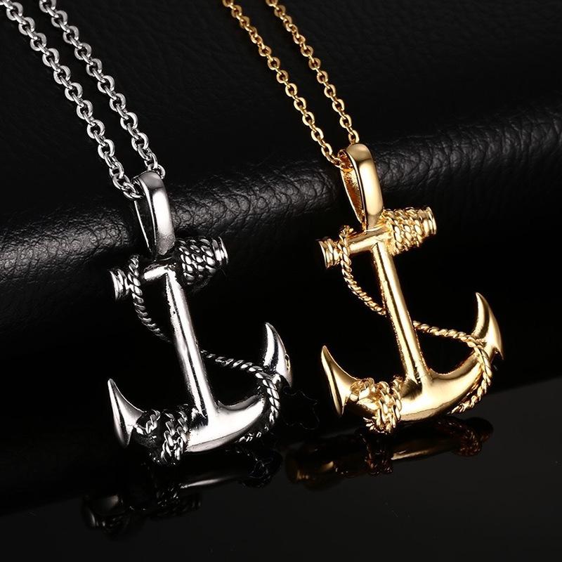 Titanium steel anchor pendant necklace, trendy men's personalized retro cross jewelry, boyfriend gift