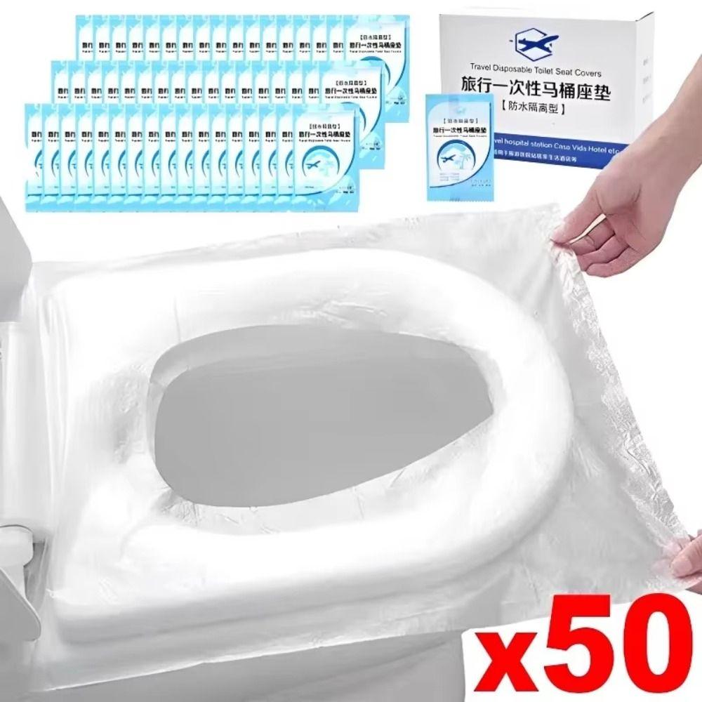 50Pcs Individually Packaged Disposable Toilet Seat Cover Transparent PE Toilet Cover Thickened Safety Toilet Paper Pads