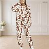 Women Plus Size Round Neck Long Sleeve Top And Long Pants Printed Two Piece Set