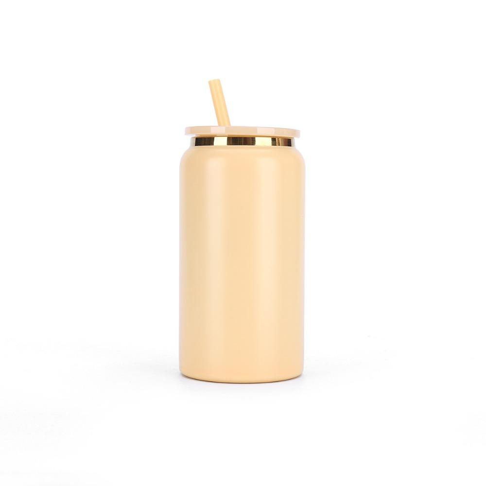 Stainless Steel 16oz Soda Can Cup Double-layer Gold Plated Tumbler Beer Cup Iced Coffee Mug High-capacity Vacuum Insulation Cup