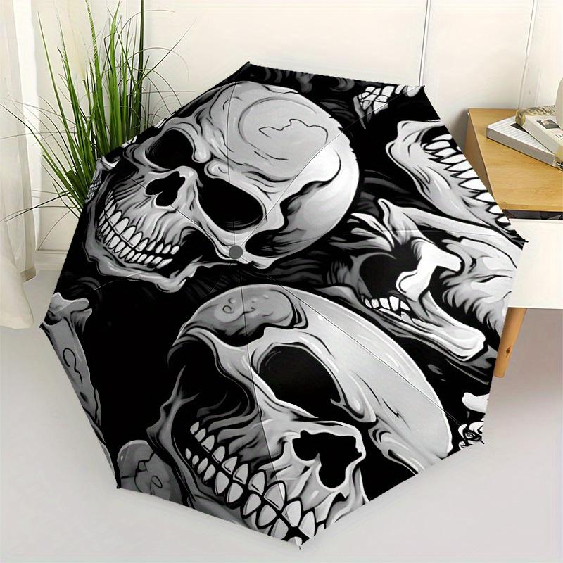 1pc Skulls Bones Automatic Open 8-Rib Windproof Umbrella, Travel & Commuting, Suitable for All Seasons