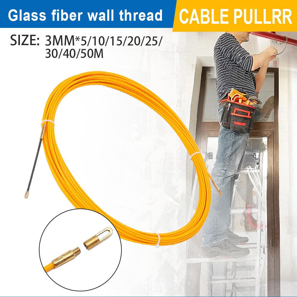 3mm Fiberglass Cable Puller Wall Wire Conduit Fish Tape Yellow Cable Cable guide Electrician Pushing Tape 5M/10M/20M/30M/50M