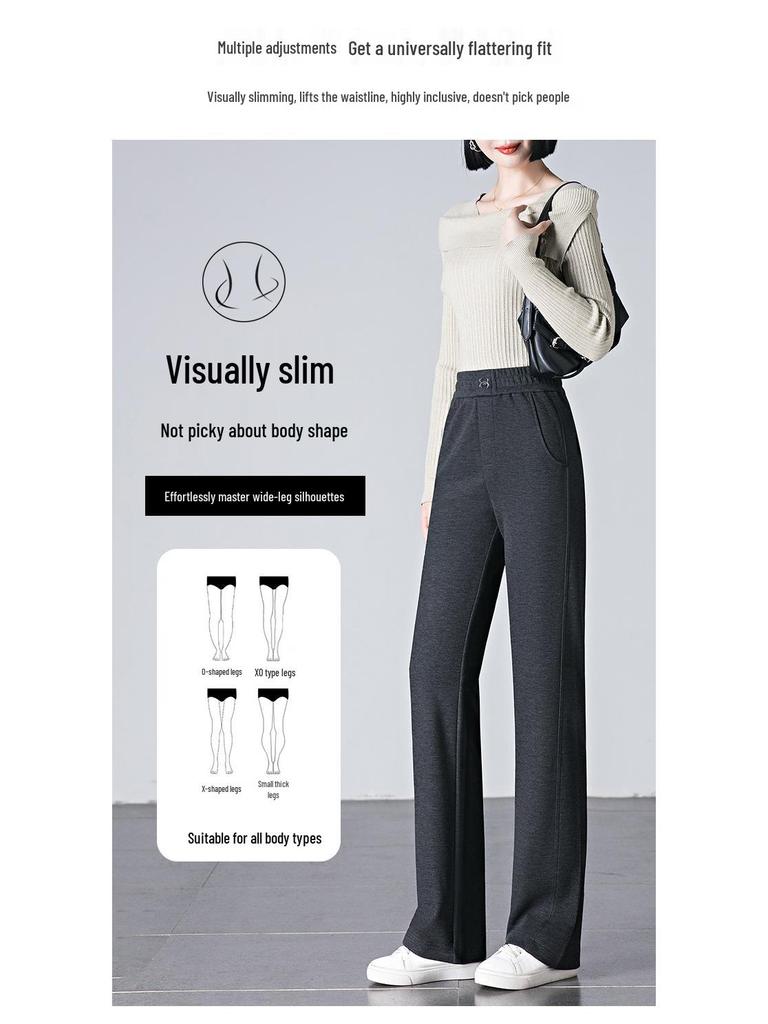 Women's Winter Elastic Waist Loose-Fit Wool Acetate Pants - Slimming, Versatile, Thick, Narrow-Leg To Wide-Leg Design