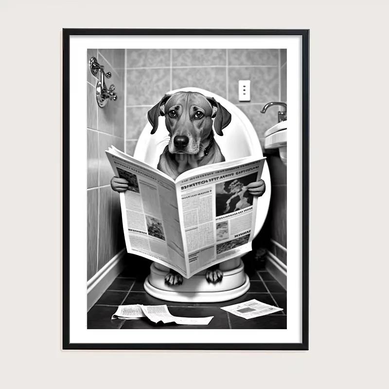 Funny Bathroom Humorous Animal Wall Canvas Paintings Decor Bear Dog Tiger Sitting On Toilet Reading Newspaper Poster Art Print