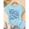 Women's Elegant Short-Sleeve Gift with Bubble Blue Whale Fun English Print Pattern and Vintage Round Neck T Fresh and Natural Style Loose-fitting