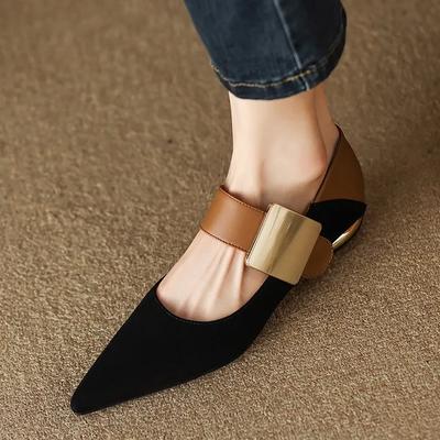 Damen Natur Wildleder Hohe Dicke Absätze SmallHut Schwarz Aprikose Quadratische Zehenpartie Pumps Elegante Dame Metall Dekoration Schuhe 2025
