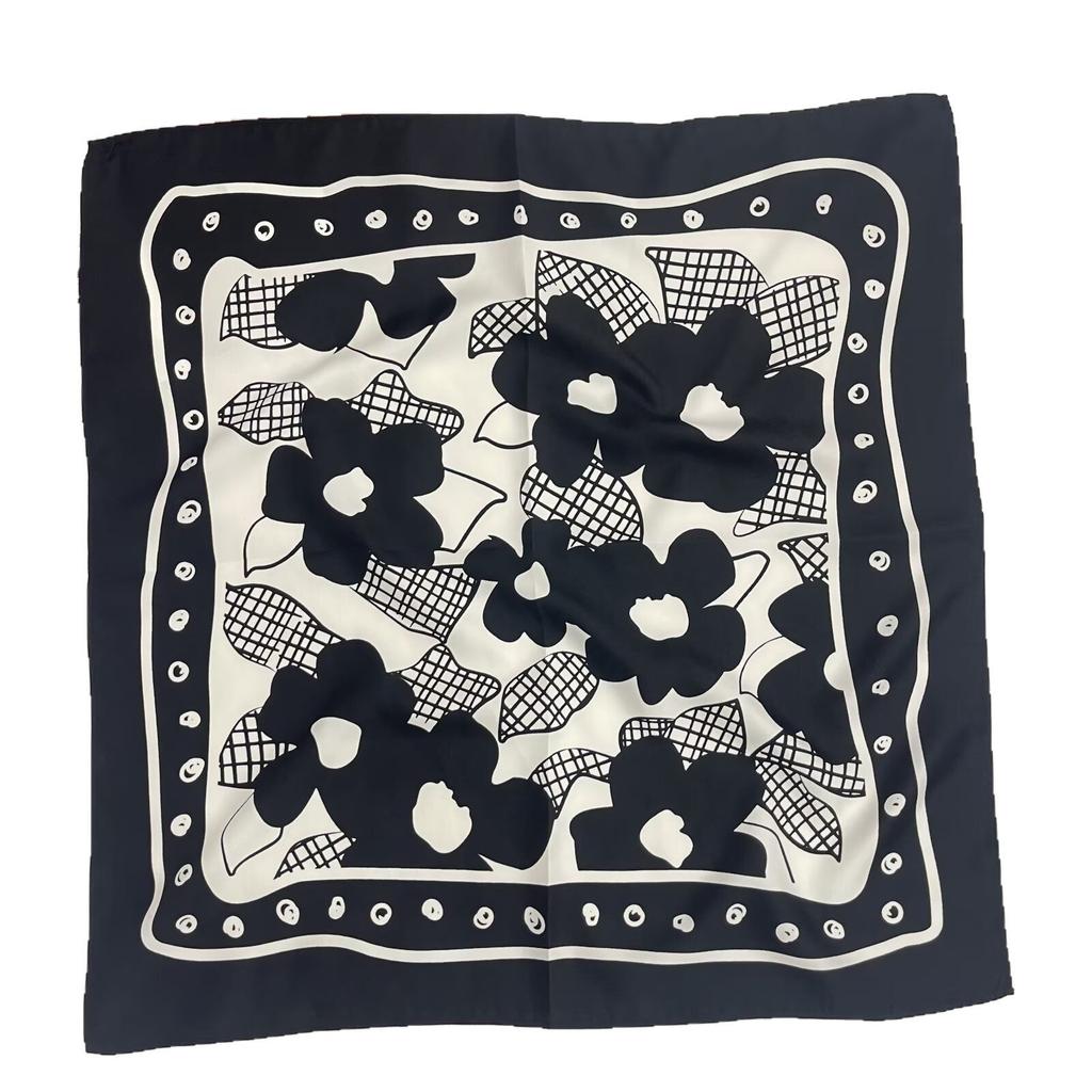 New Handmade Printed Flower Square Scarf Small High-end Versatile Sunscreen Scarf Thin Decorative Scarf for Women