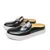 New Men Half Slippers Penny Loafers Casual Metal Buckle Patent Leather Mules Moccasins Breathable Brown Black Driving Shoes