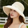 Summer new women's organza bow bucket hat fashion splicing straw hat travel sun protection sun hat big brim