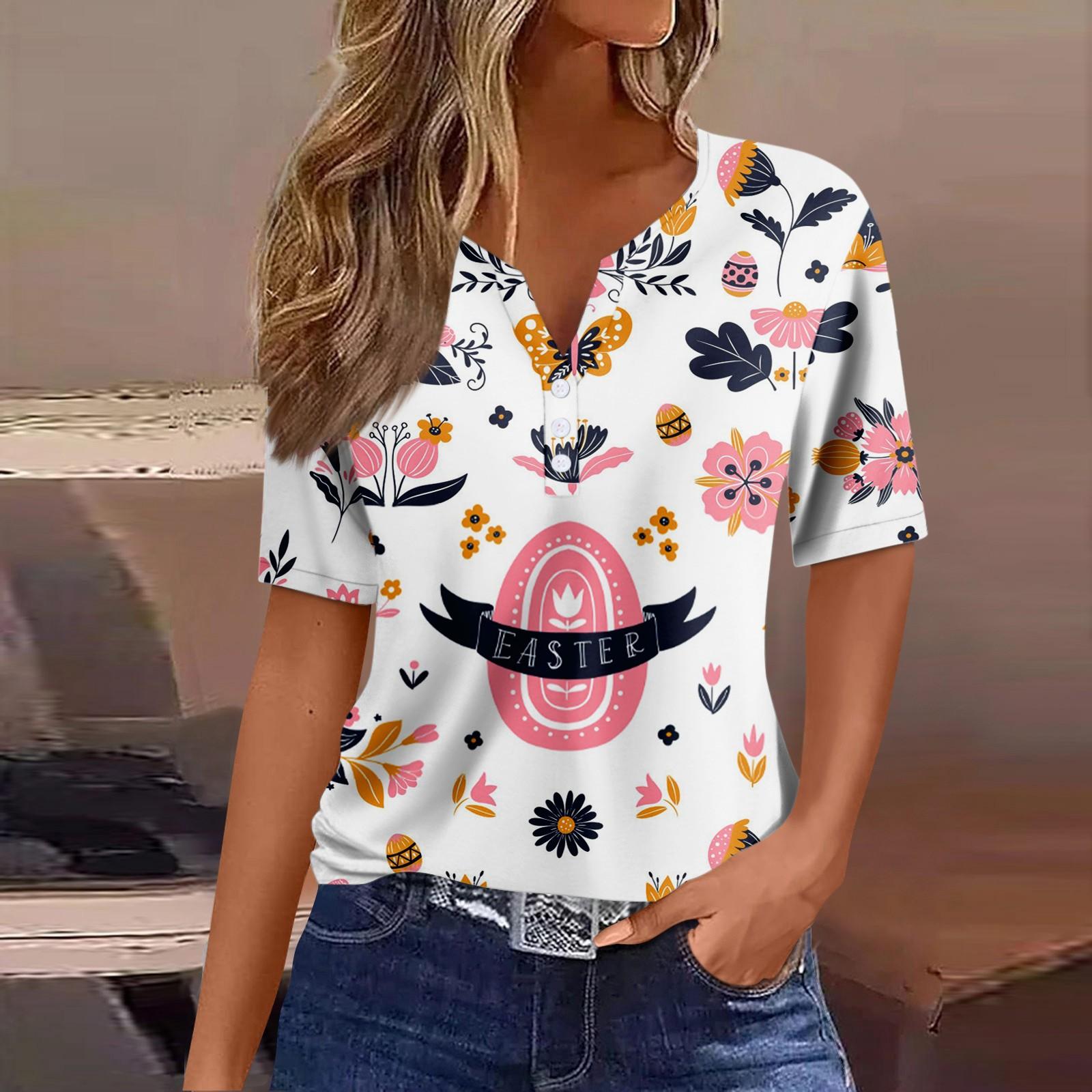 

Жен. Футболка Футболка С принтом Пуговицы С короткими рукавами Повседневные Выходные Мода Классический V-образный вырез Обычный Верх XL