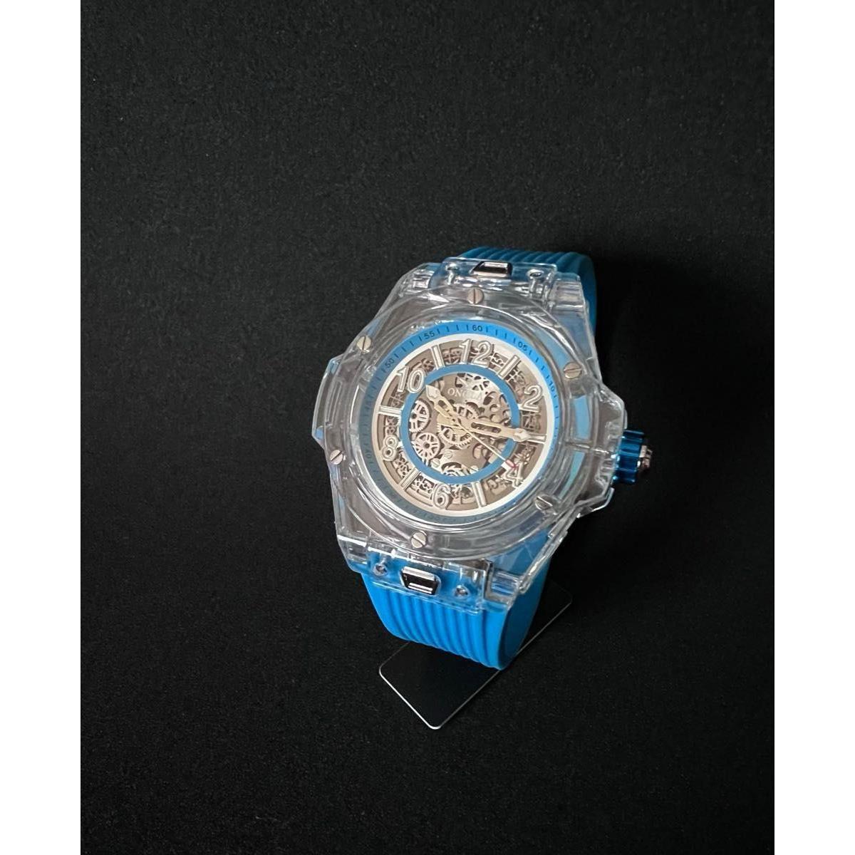 Used New Skeleton Watch Clear Case Blue Belt High Visibility
