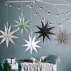 5Pcs Star Lanterns 12-Inch Paper Christmas Ornaments 9 Pointed Hanging Lamp Lampshades Vintage Farmhouse Xmas Party Decorations