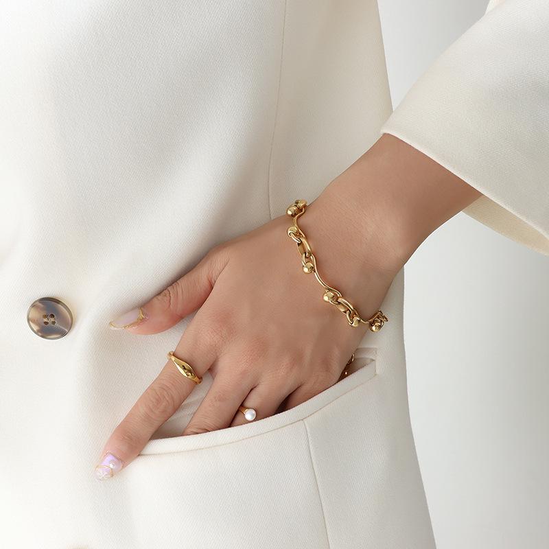 European Spicy Girl Layered Chunky Chain Necklace & Bracelet Set - Gold-Plated Titanium Steel