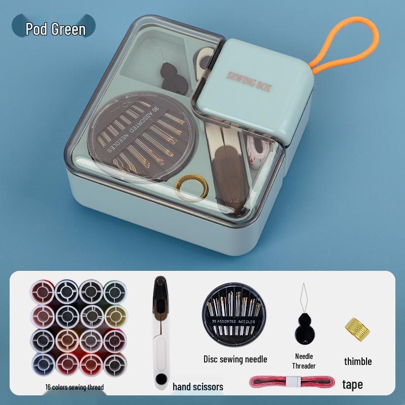 Sewing Kit with Thread, Needle, and Cross-stitch Tools in Solid Wood Pouch