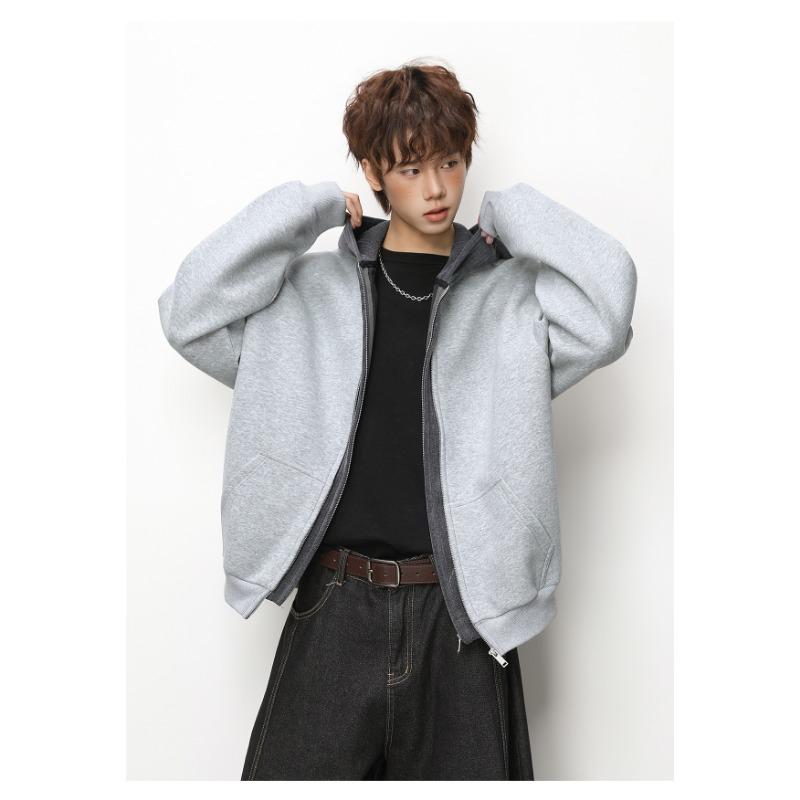 Men S Color Block Knit Splicing Hooded Cardigan Sweatshirt Casual Jacket
