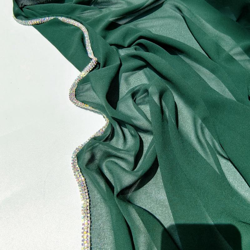 Luxury Sparkling Diamonds Long Side Scarf Women Muslim Long Scarves Light Weight Soft Turban Shawl Solid Scarves 70*180Cm