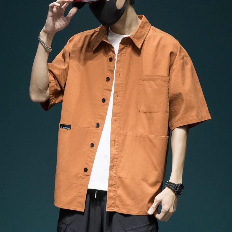 Workwear Shirt Summer High-end Short Sleeved Shirt Men's Loose Oversized Lapel Top