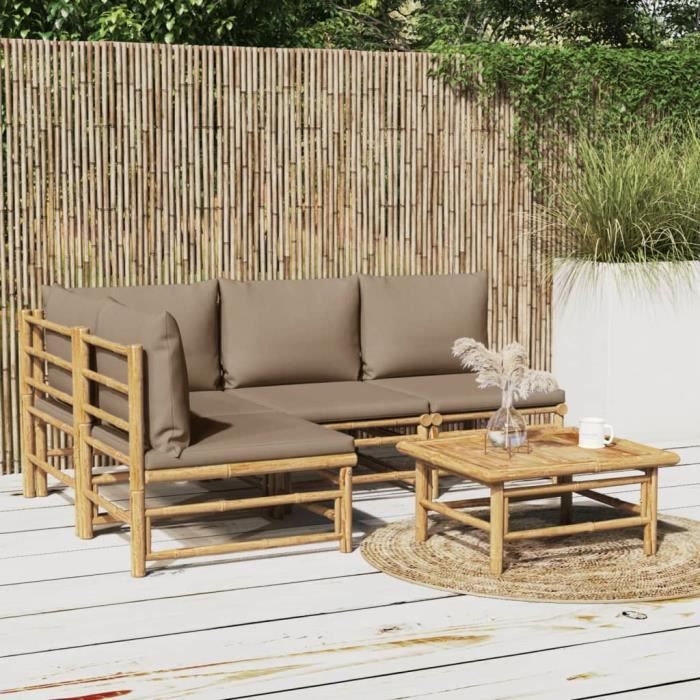 VidaXL Salon de jardin 5 pcs avec coussins taupe bambou 3155138