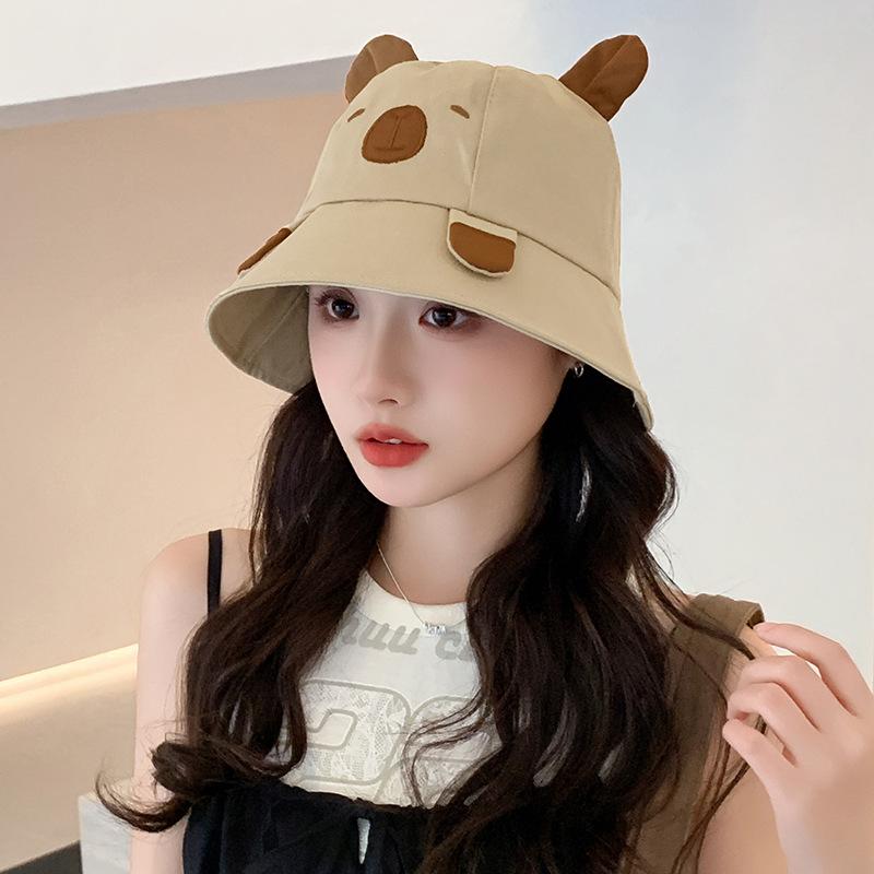 Cute Cartoon Fisherman Hat for Girls Student with Big Head and Face Small Basin Hat Outdoor Face Covering Sun Hat