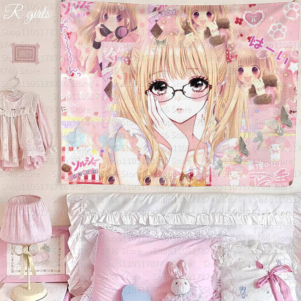 New AnimeStyle Beautiful Girl Patchwork Wall Hanging Ins Style Girl Cute Tapestry Wall Cloth for Student Dorms Bedrooms