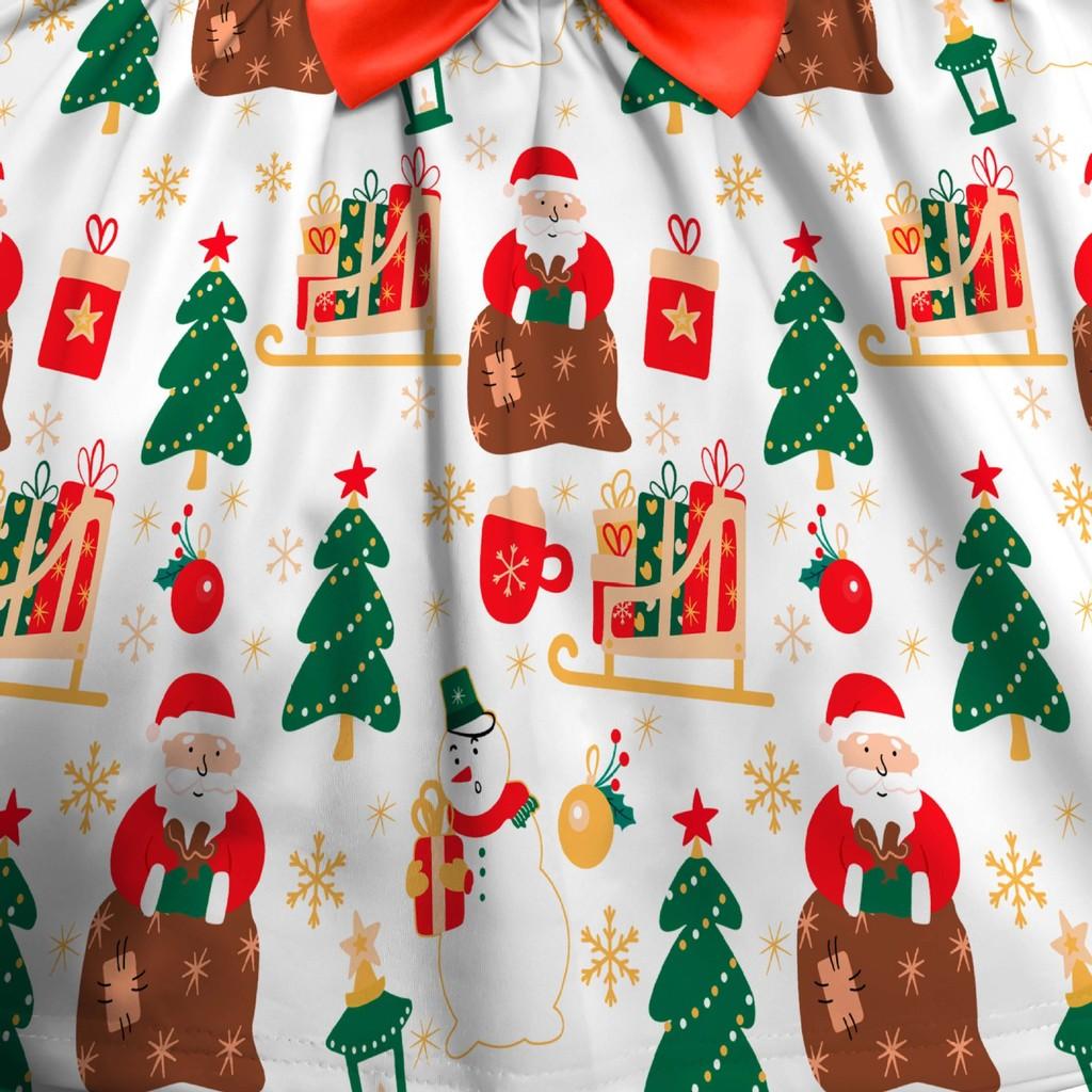 Kinder Mädchen Cartoon Weihnachtsmann Weihnachtsbaum Elch Print Schleife Ärmellos Freizeitkleid