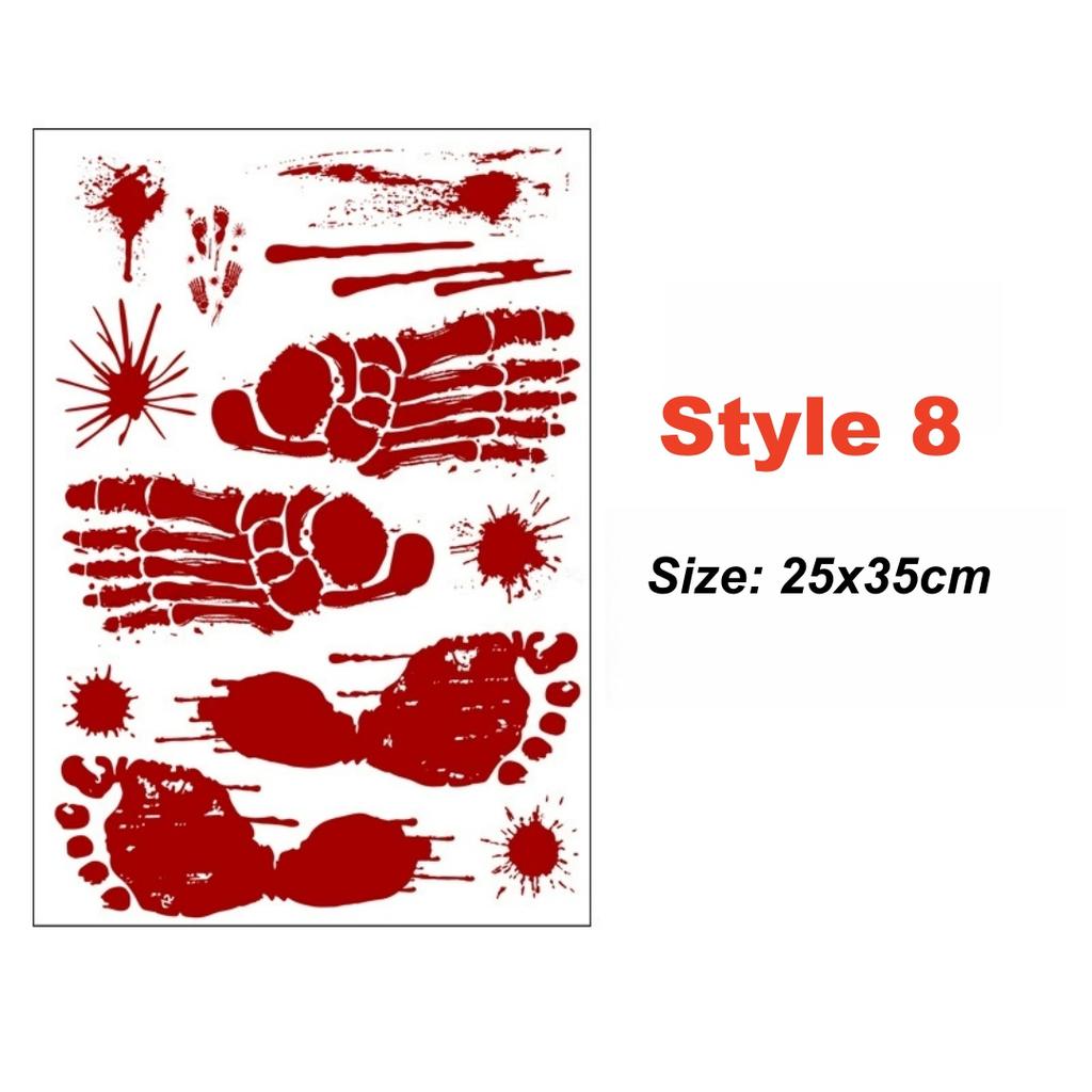 Halloween Wall Doors Windows Stickers Blood Handprint Footprint Skull Pattern Halloween Party Scene Decor Supplies Horror Props