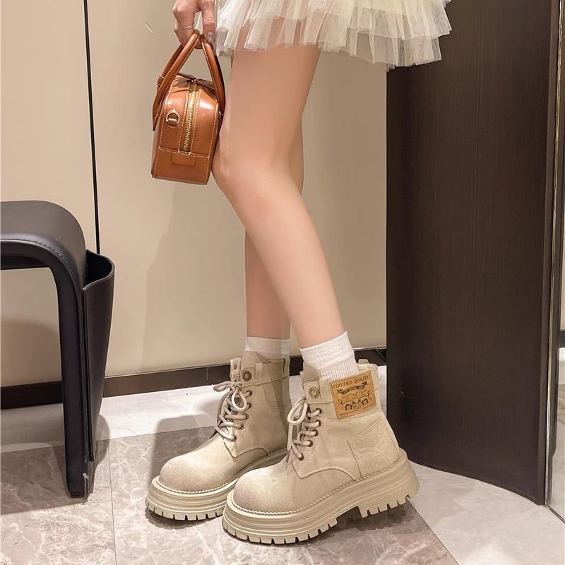 Thick-soled big yellow boots Martin boots 2025 autumn and winter new versatile boots small height-increasing women's shoes retro short boots